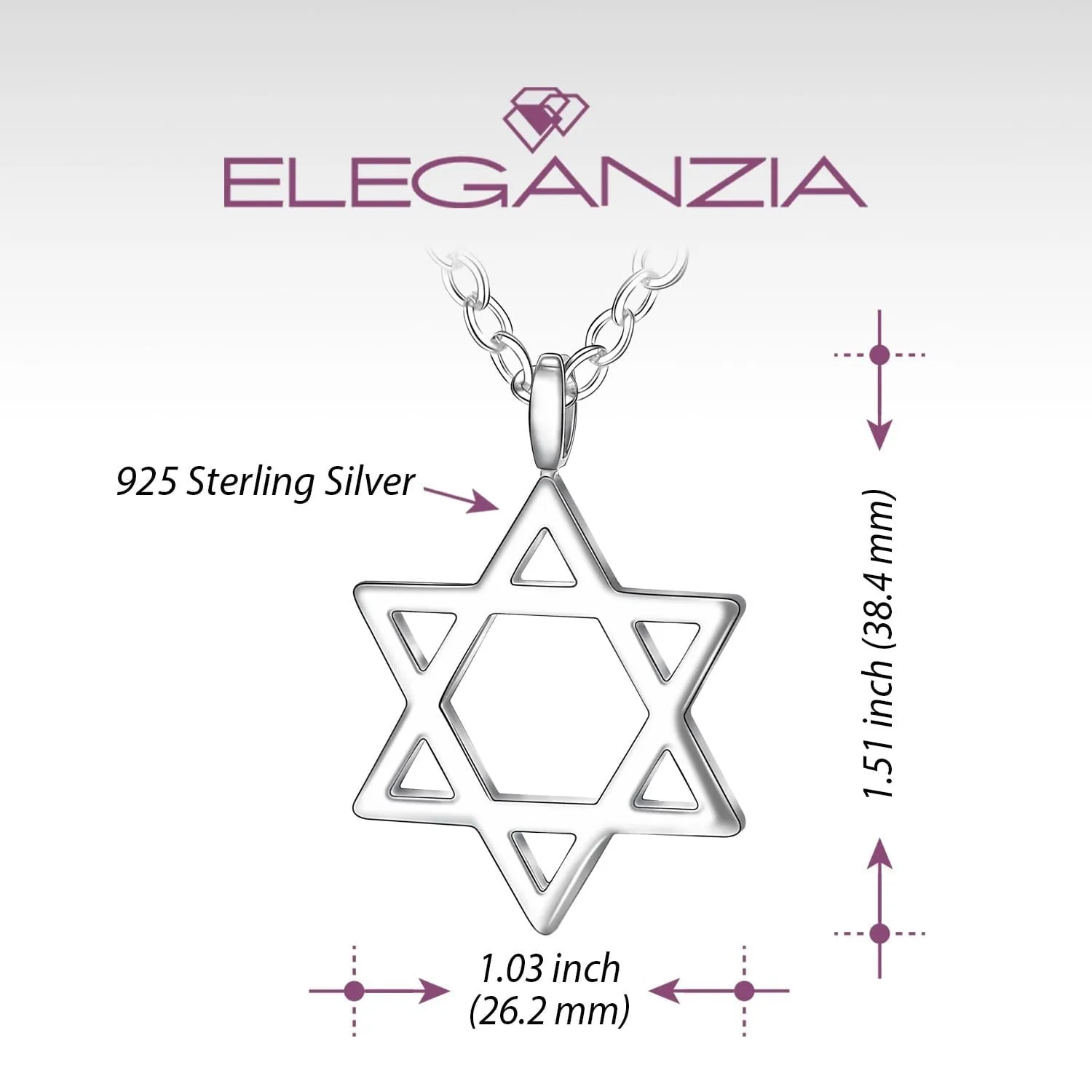 Sterling Silver Necklace Star of David, 24 inch