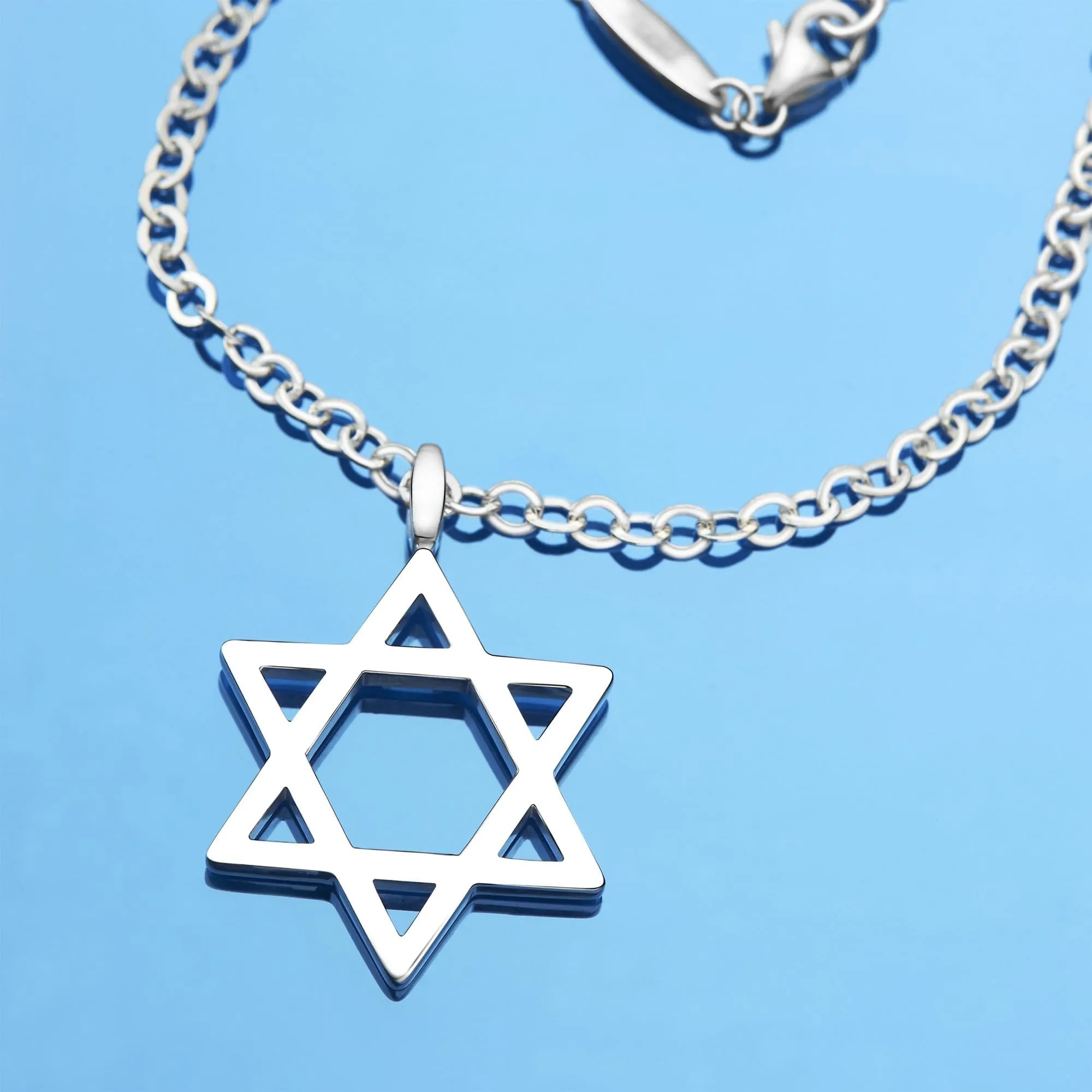 Sterling Silver Necklace Star of David, 24 inch