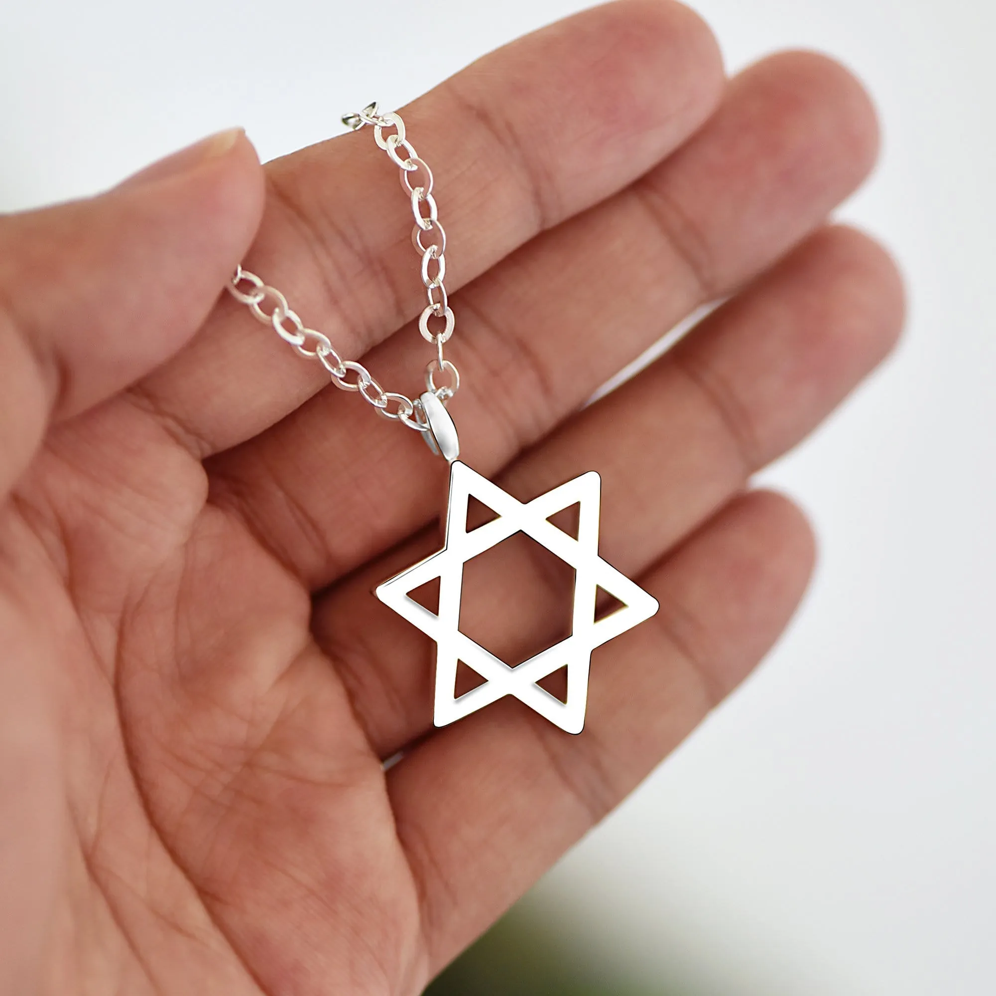 Sterling Silver Necklace Star of David, 24 inch