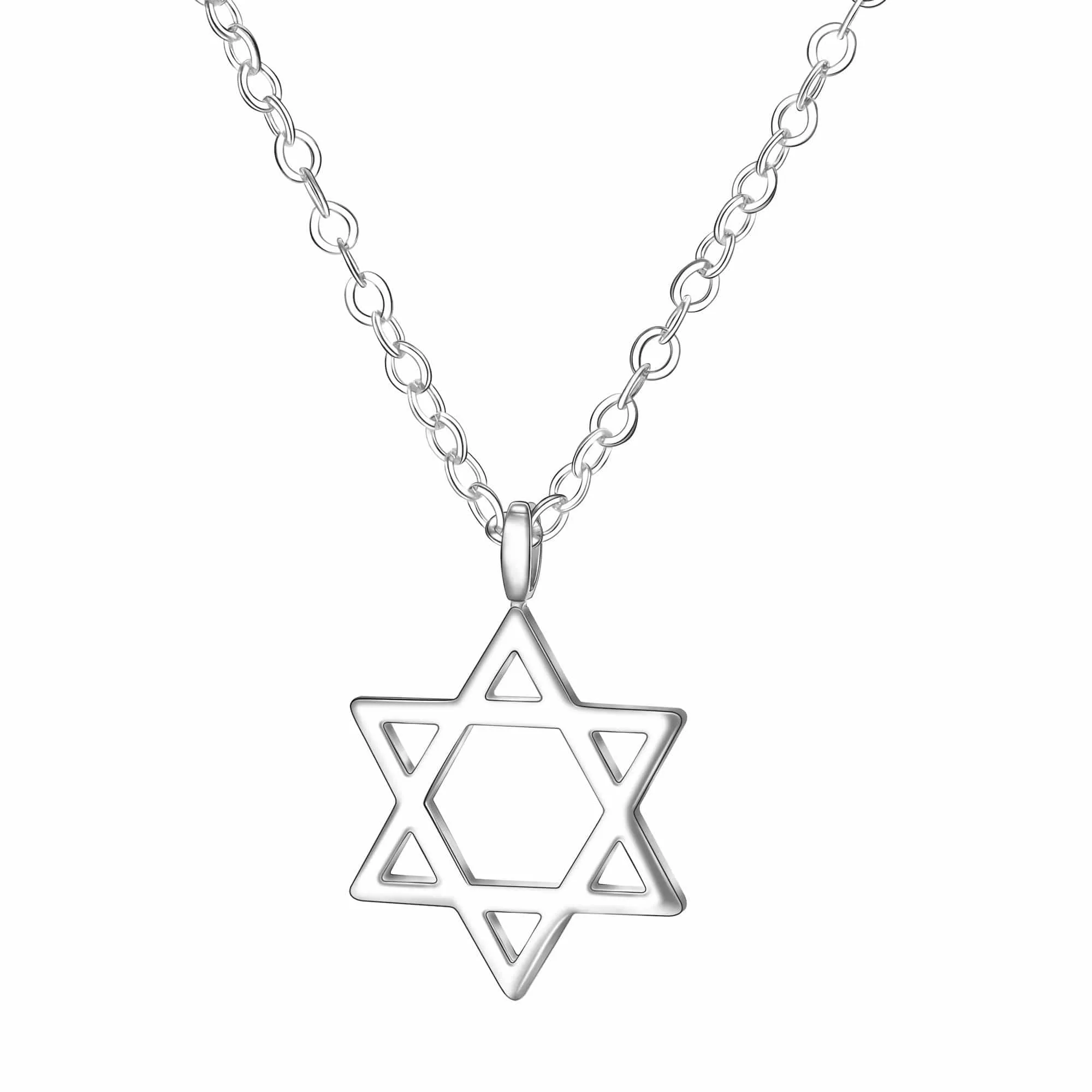 Sterling Silver Necklace Star of David, 24 inch