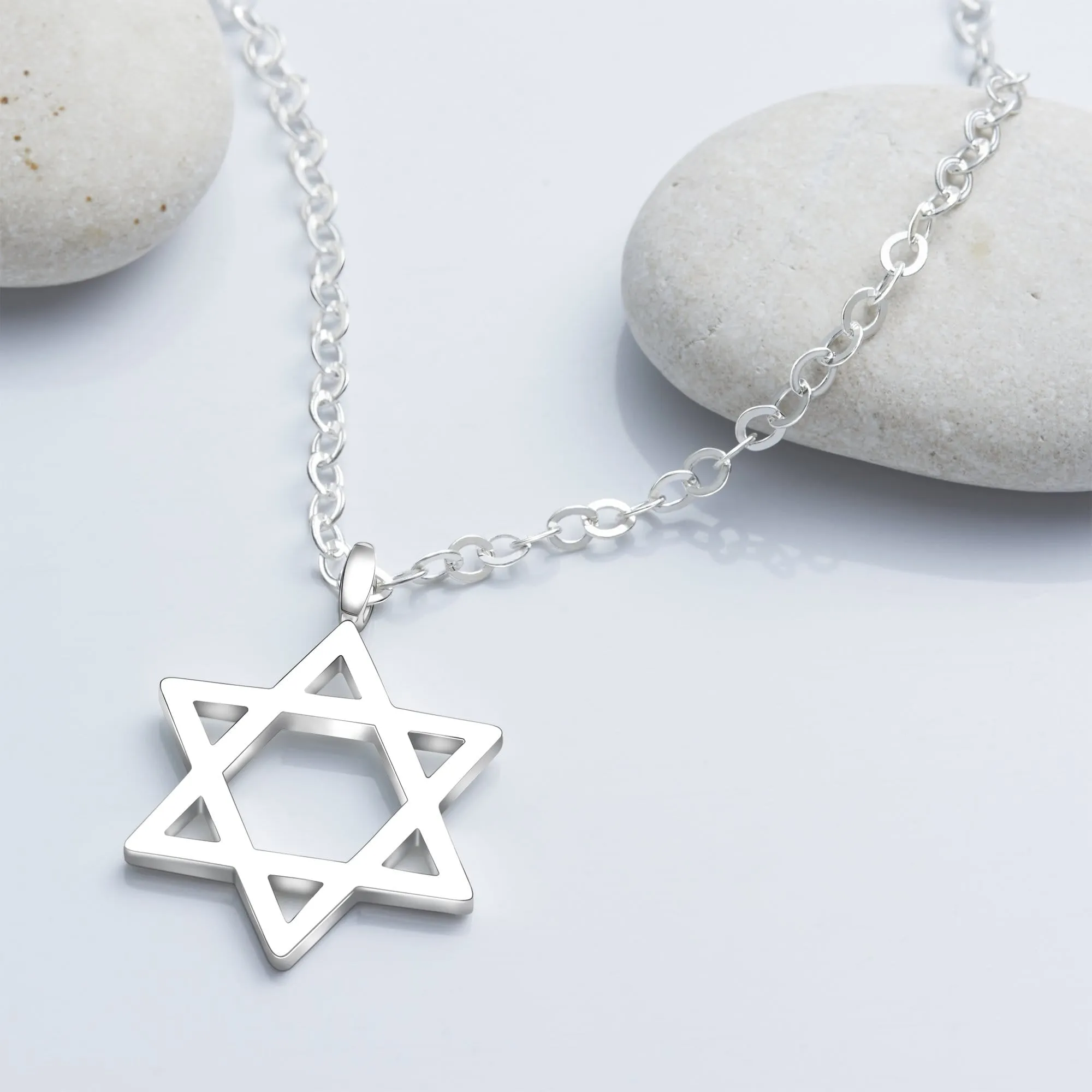 Sterling Silver Necklace Star of David, 24 inch