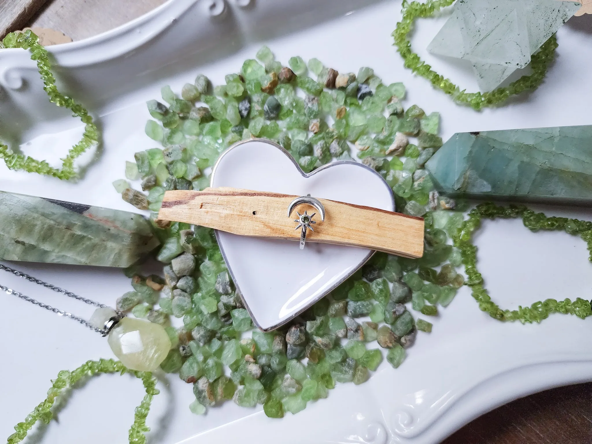 Sun & Crescent Moon Sterling Ring || Peridot