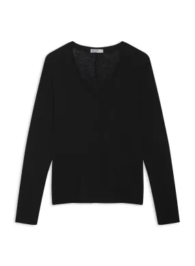 Supima Slub Jersey Long Sleeve V-Neck in Black