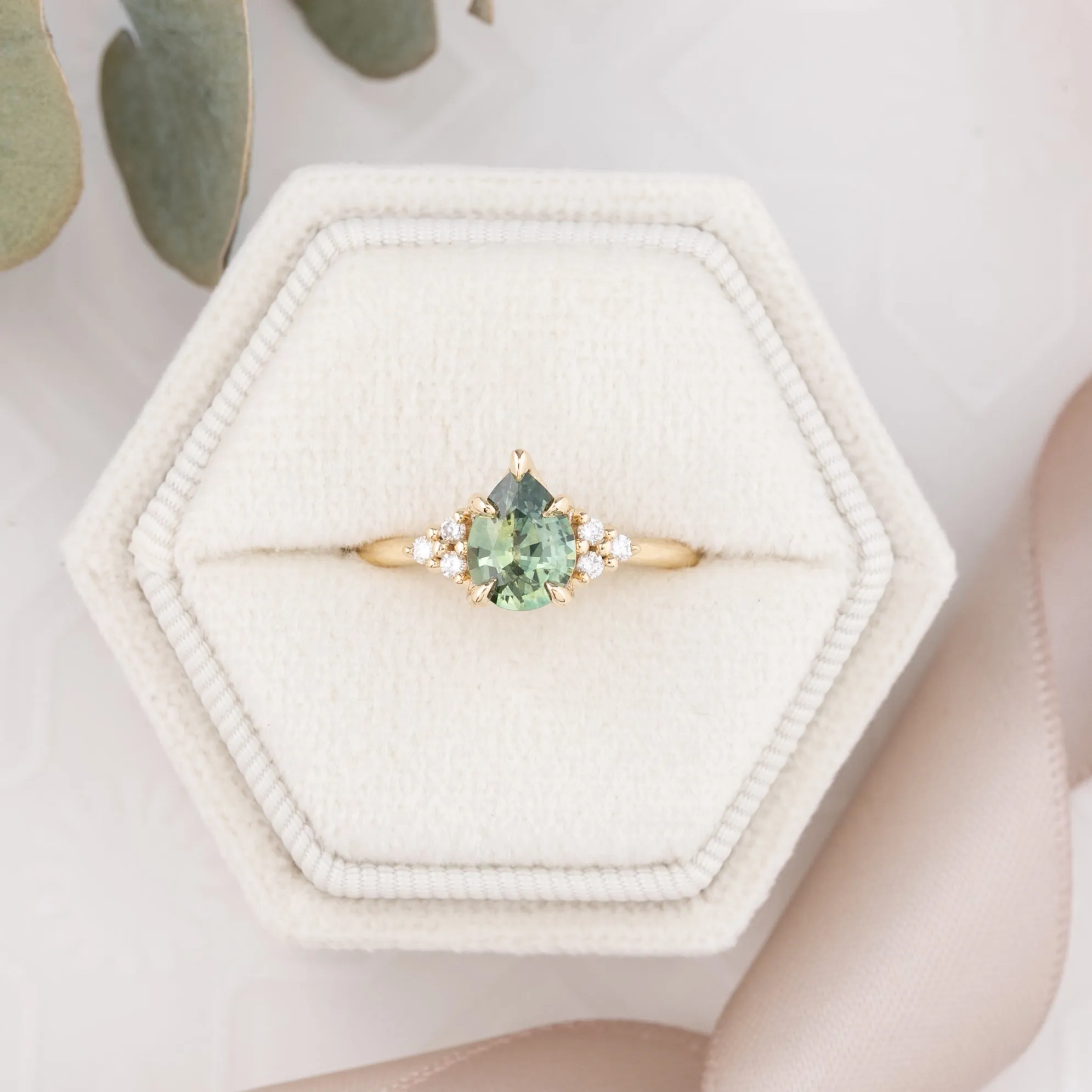 Teresa Ring 1.09ct Light Green Montana Sapphire, 14k Yellow Gold (One of a kind)