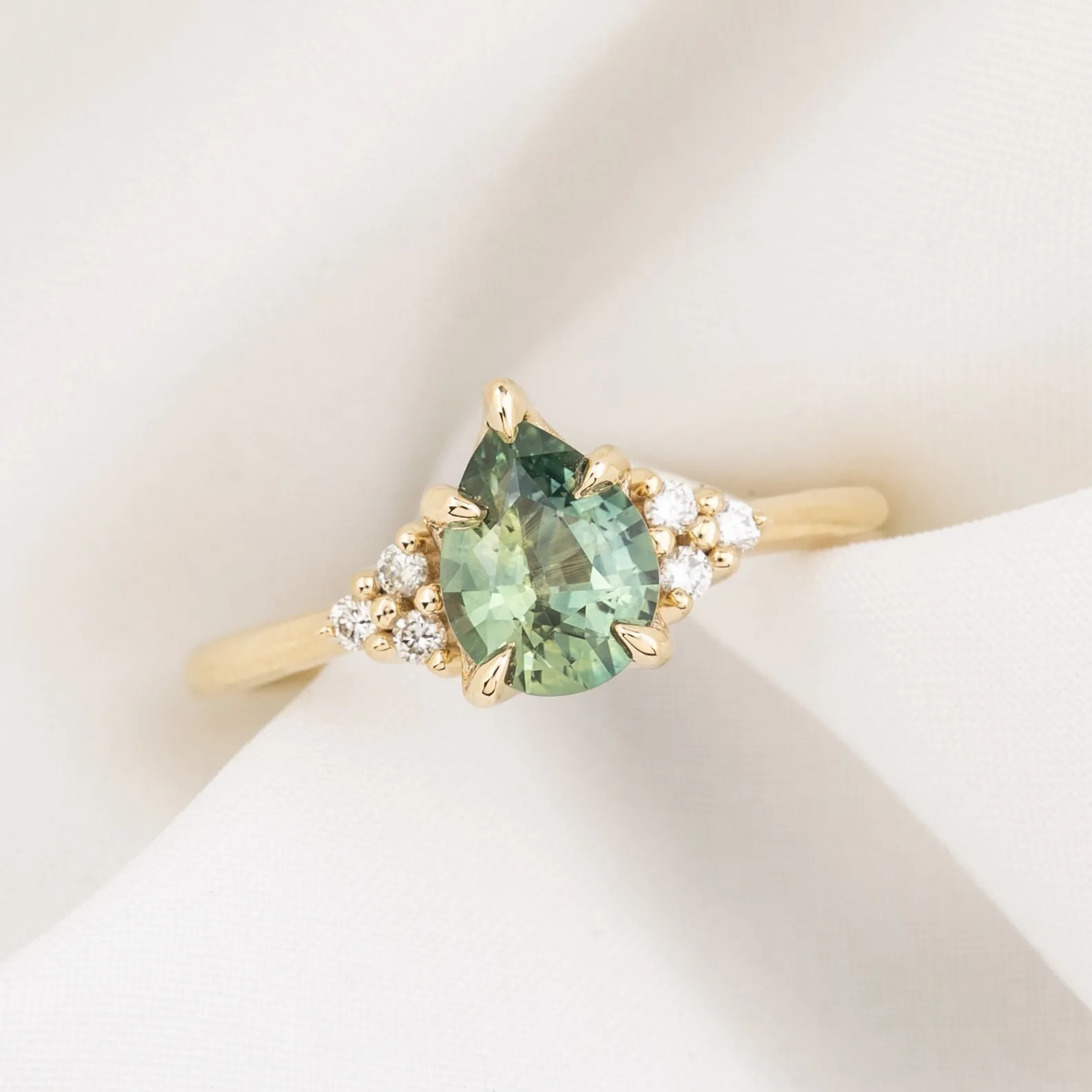 Teresa Ring 1.09ct Light Green Montana Sapphire, 14k Yellow Gold (One of a kind)