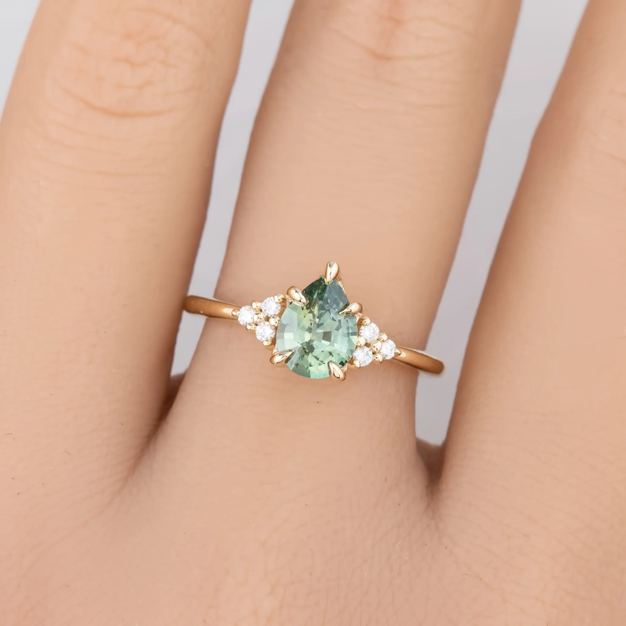 Teresa Ring 1.09ct Light Green Montana Sapphire, 14k Yellow Gold (One of a kind)