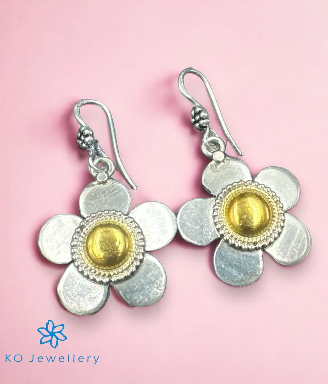 The Flower Silver Two Tone Earrings