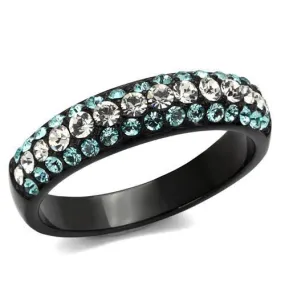 TK2205 IP Black(Ion Plating) Stainless Steel Ring with Top Grade Crystal in Sea Blue