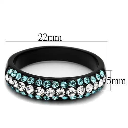 TK2205 IP Black(Ion Plating) Stainless Steel Ring with Top Grade Crystal in Sea Blue