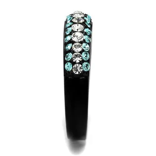 TK2205 IP Black(Ion Plating) Stainless Steel Ring with Top Grade Crystal in Sea Blue