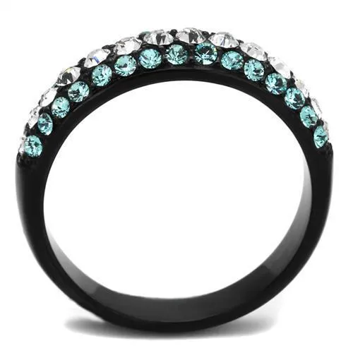 TK2205 IP Black(Ion Plating) Stainless Steel Ring with Top Grade Crystal in Sea Blue