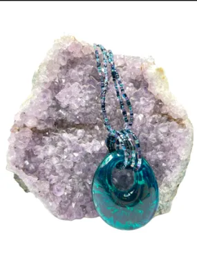 Turquoise and Black Murano Glass Pendant Necklace