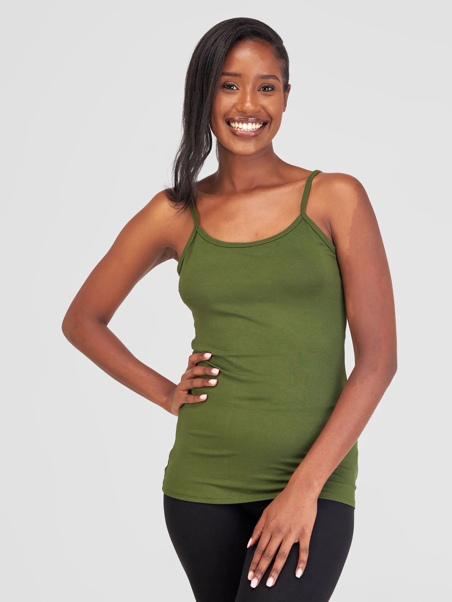 Vivo Basic Spaghetti Strap Tank Top - Hunters Green