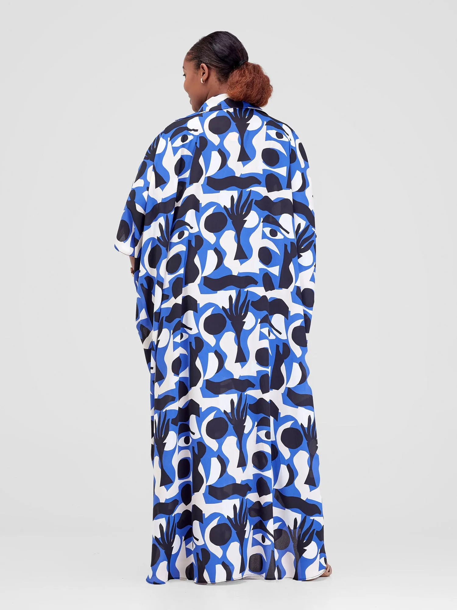 Vivo Muna Oversized Maxi Shirt - Blue / White Print