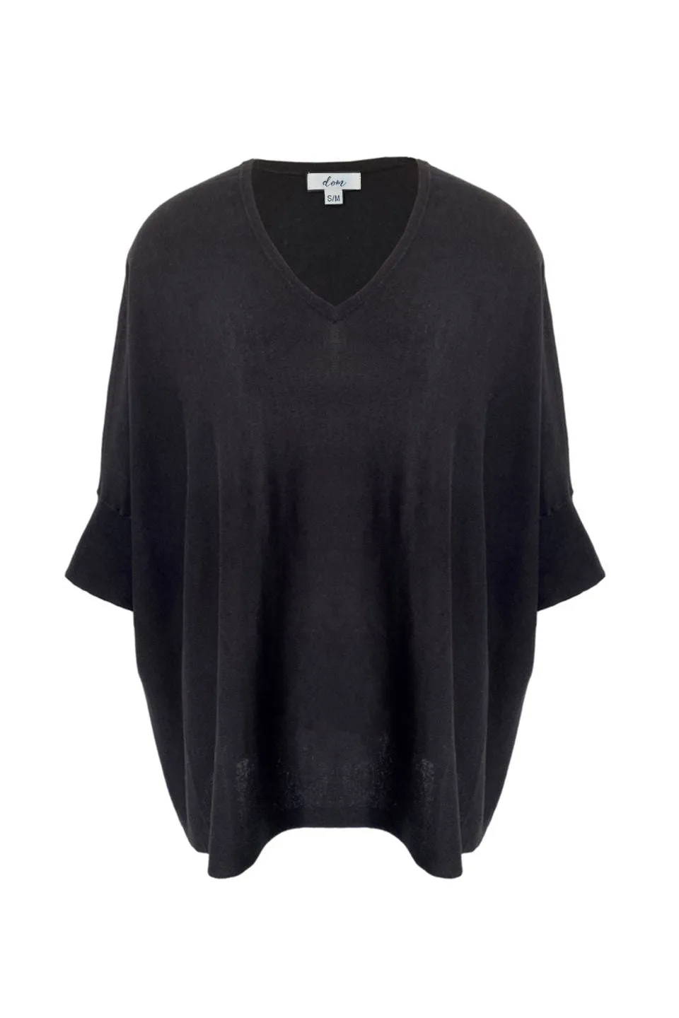 Wave Black SS Cotton Blend Oversized Fine Gauge Knit Top