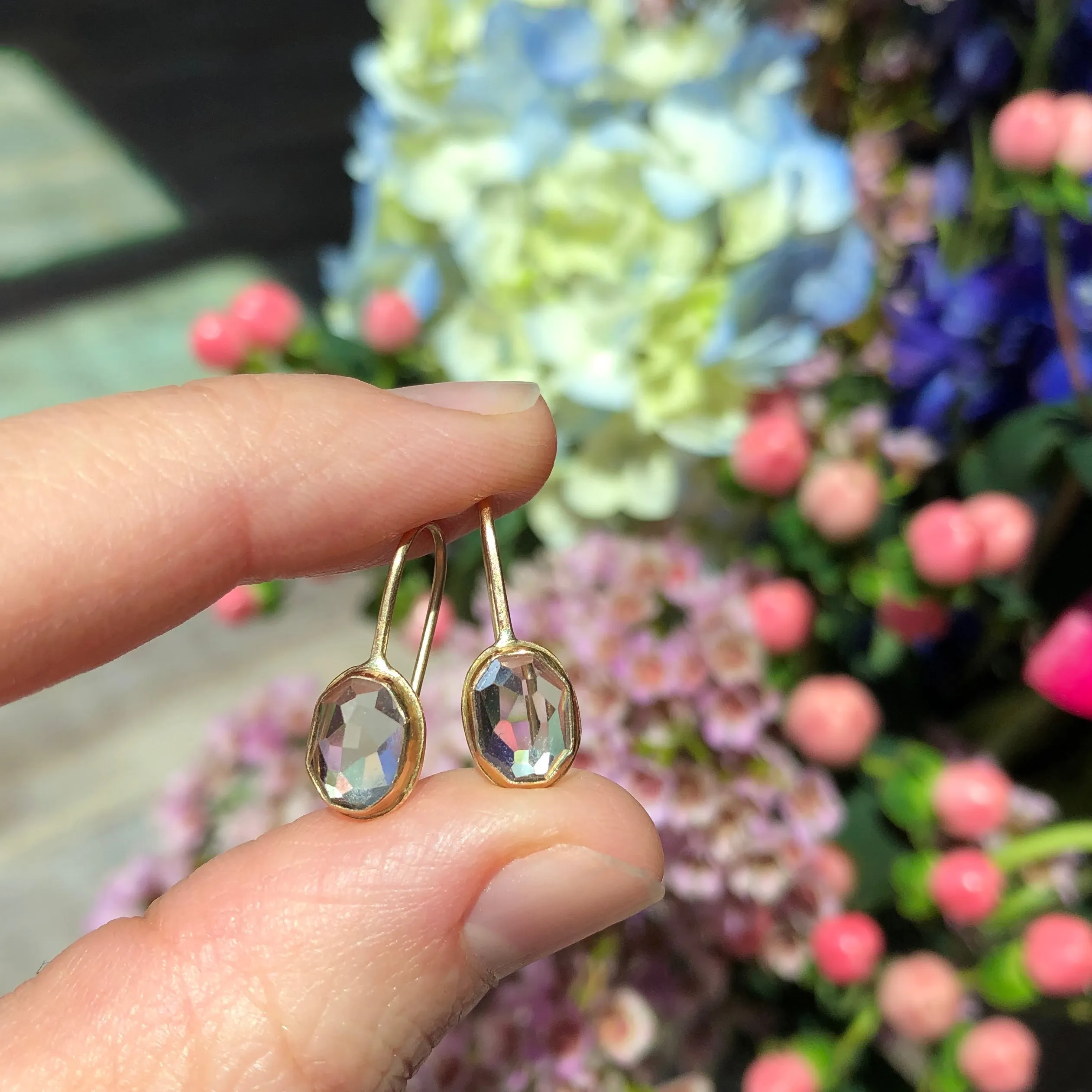 White Topaz Oval Gem Drop Earrings