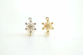 Wholesale Snowflake connector Charm- Vermeil Gold 18k gold plated over Sterling Silver, Rose Gold, Cubic zirconia snowflake charm, Flower connector