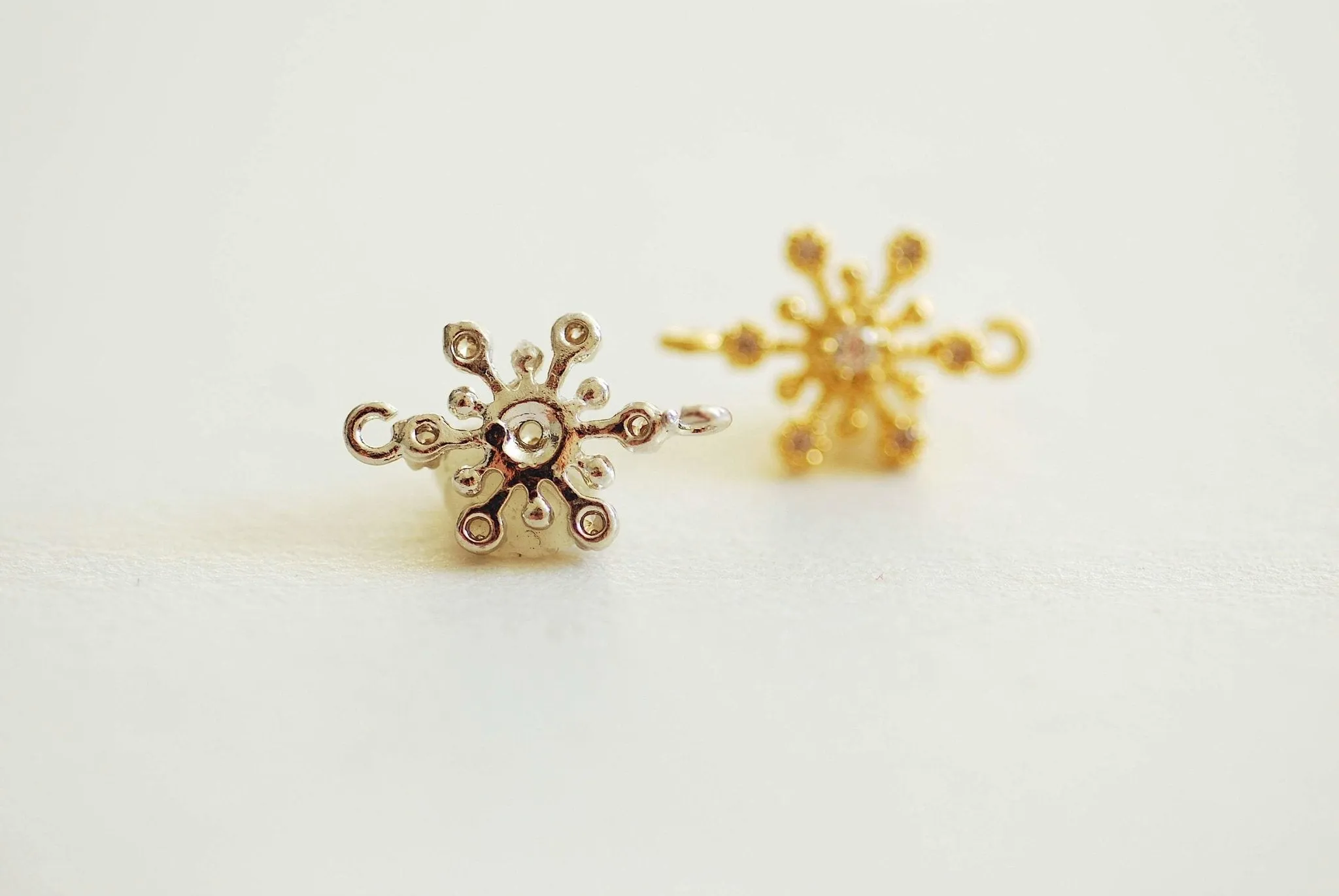 Wholesale Snowflake connector Charm- Vermeil Gold 18k gold plated over Sterling Silver, Rose Gold, Cubic zirconia snowflake charm, Flower connector