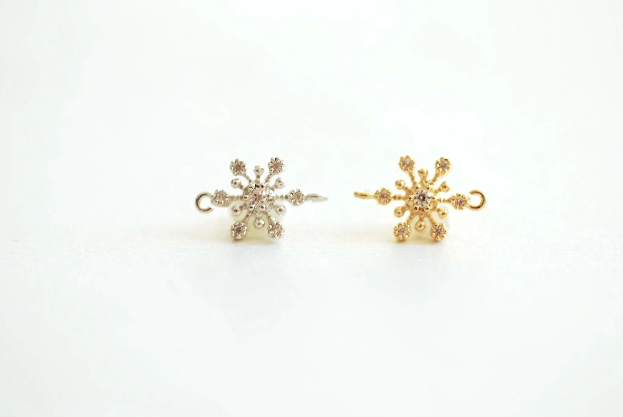 Wholesale Snowflake connector Charm- Vermeil Gold 18k gold plated over Sterling Silver, Rose Gold, Cubic zirconia snowflake charm, Flower connector