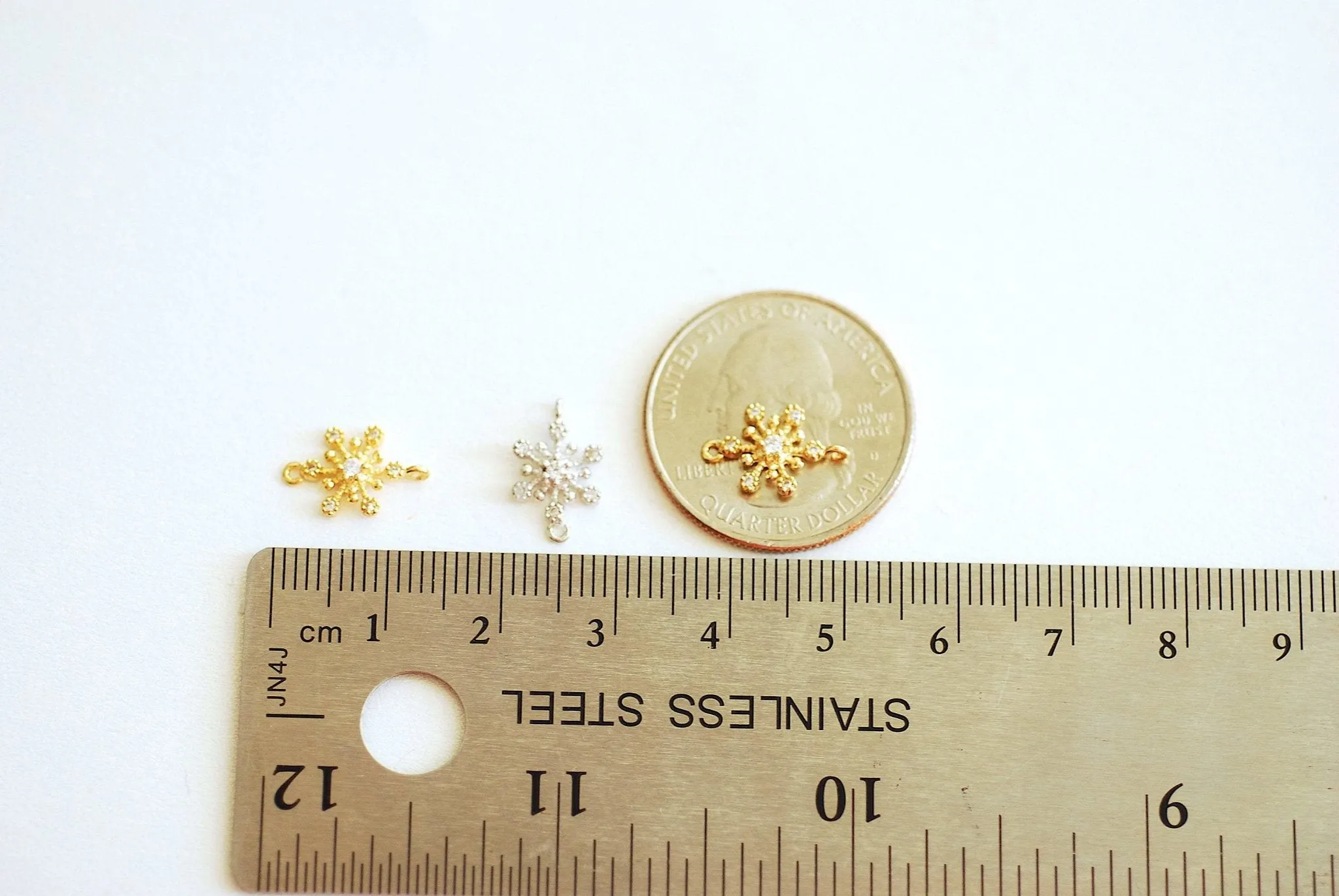 Wholesale Snowflake connector Charm- Vermeil Gold 18k gold plated over Sterling Silver, Rose Gold, Cubic zirconia snowflake charm, Flower connector