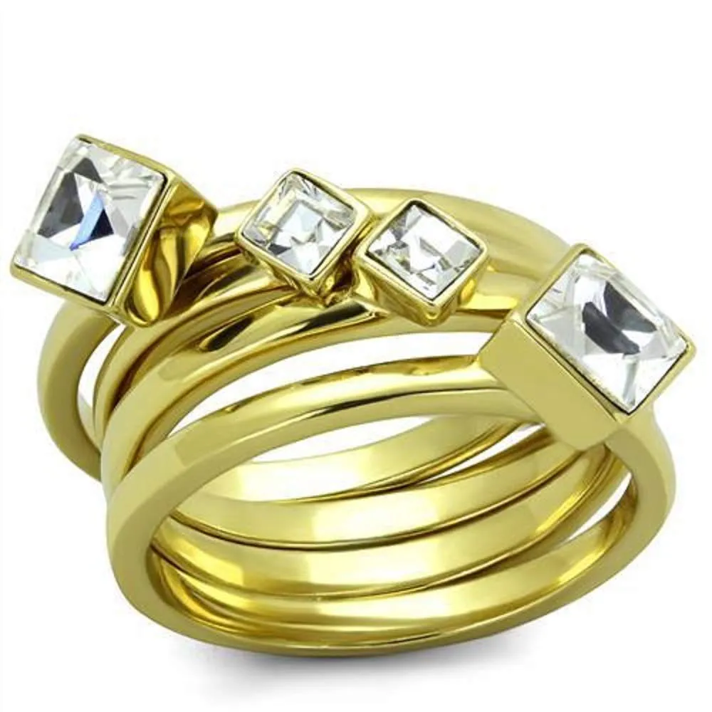 WildKlass Stainless Steel Ring IP Gold Women Top Grade Crystal Clear