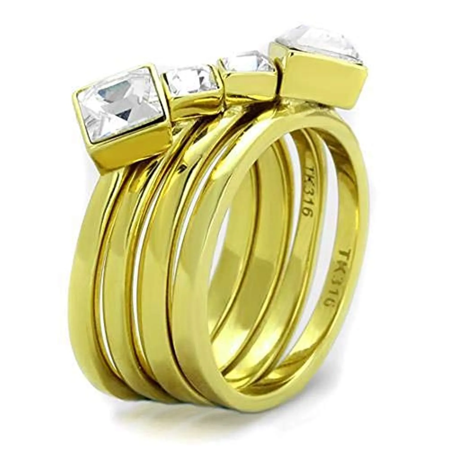 WildKlass Stainless Steel Ring IP Gold Women Top Grade Crystal Clear