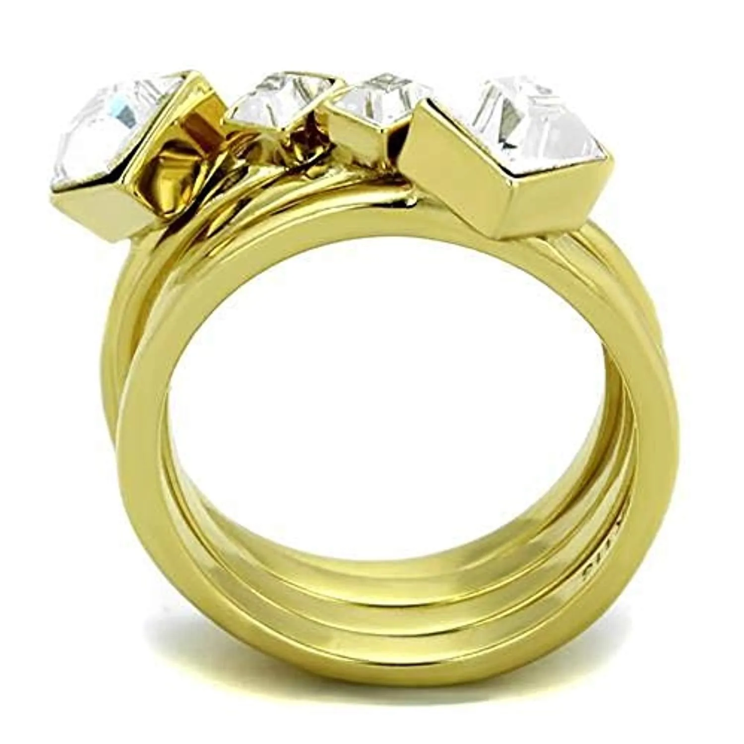 WildKlass Stainless Steel Ring IP Gold Women Top Grade Crystal Clear