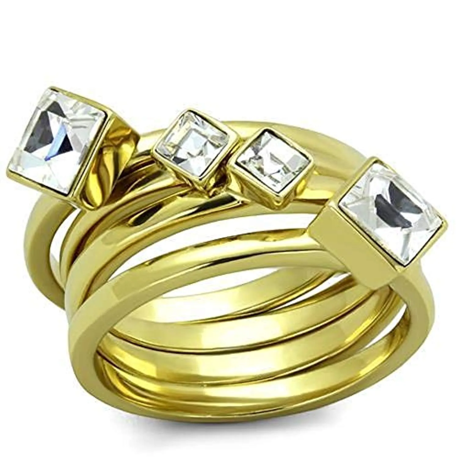 WildKlass Stainless Steel Ring IP Gold Women Top Grade Crystal Clear