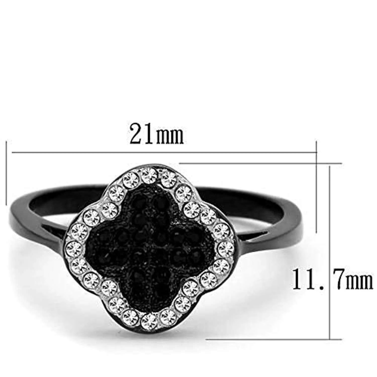 WildKlass Stainless Steel Ring Two-Tone IP Black Women Top Grade Crystal Jet