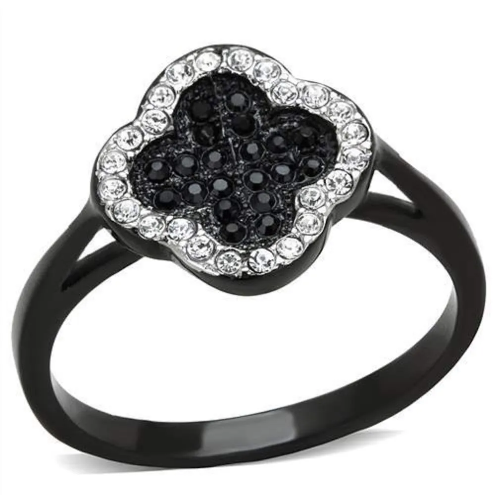 WildKlass Stainless Steel Ring Two-Tone IP Black Women Top Grade Crystal Jet