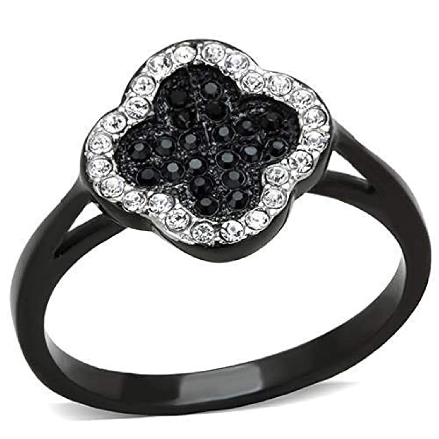 WildKlass Stainless Steel Ring Two-Tone IP Black Women Top Grade Crystal Jet