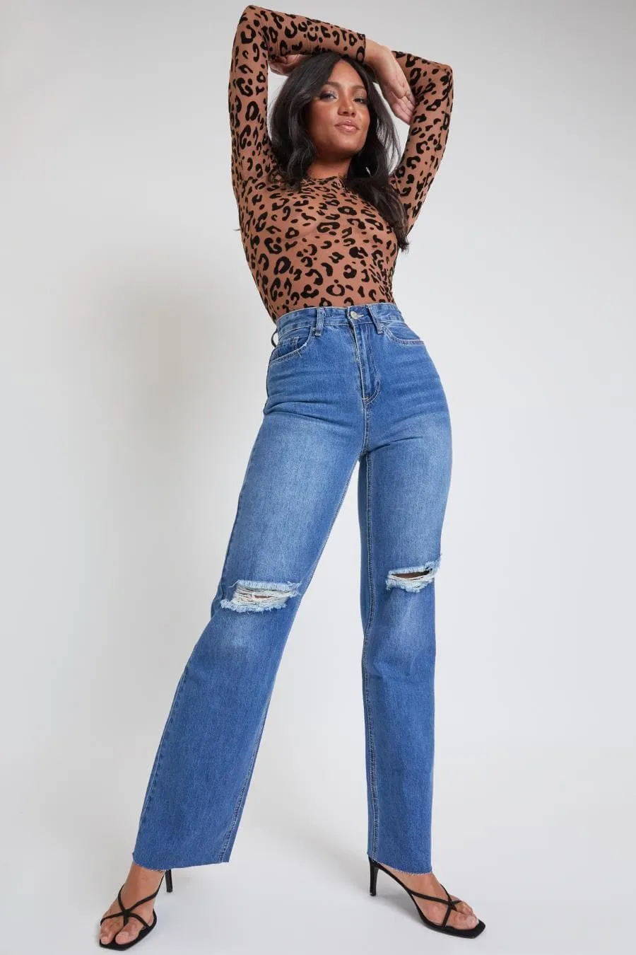 Women's Dream  Wide Leg Jeans With Raw Edge-Sale